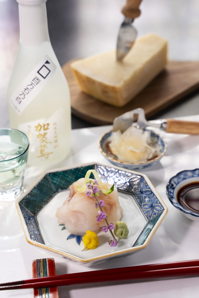 【向付】鱈の昆布締め パルミジャーノ・レッジャーノの雪化粧